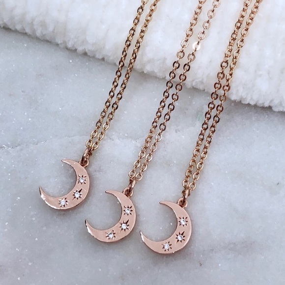 🖤Host Pick🖤 Rose Gold Pave Moon Necklace - Picture 1 of 6